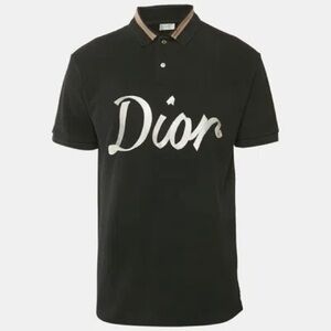Dior Black Polo with White Script Logo